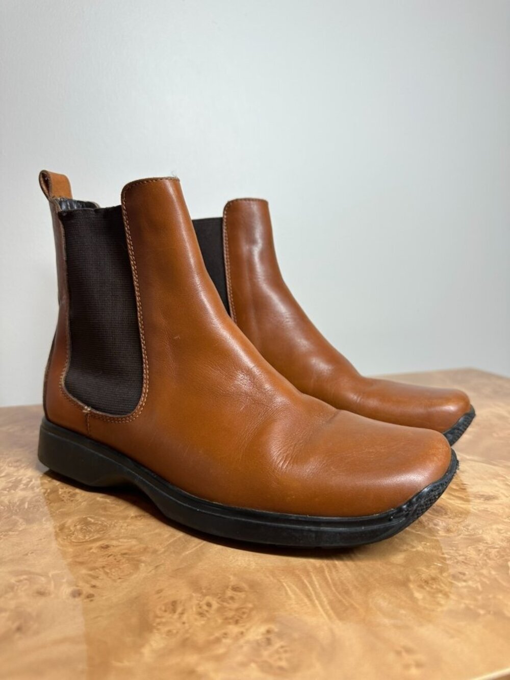 Coach Men's Chelsea Boots Cognac Leather Pull On Ankle Boots Square Toe Size 6.5